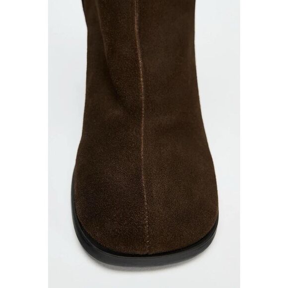 NEW Zara Brown Suede Ankle Boots Size US 6.5 Chunky Block Heel Fall Shoes - Picture 4 of 7
